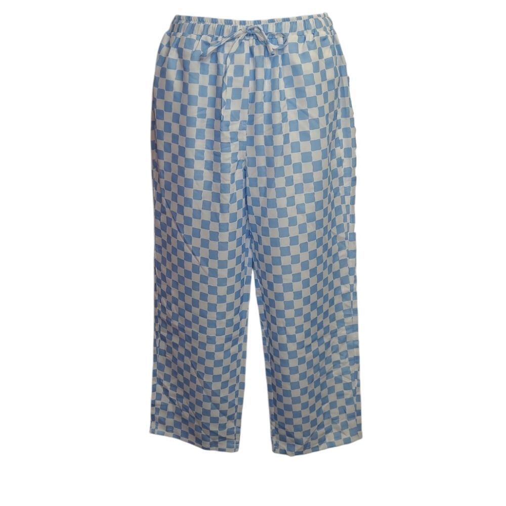 NEW Cider blue check pull on wide leg pants with‎ pockets L